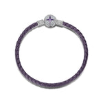 Sterling Silver Universal Polaris Purple Leather Bracelet In White Gold Plated