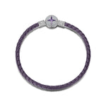 Sterling Silver Universal Polaris Purple Leather Bracelet With Enamel In White Gold Plated