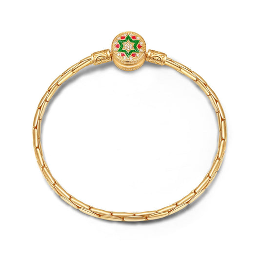 gon- Sterling Silver Christmas Tree Bamboo Chain Bracelet With Enamel In 14K Gold Plated