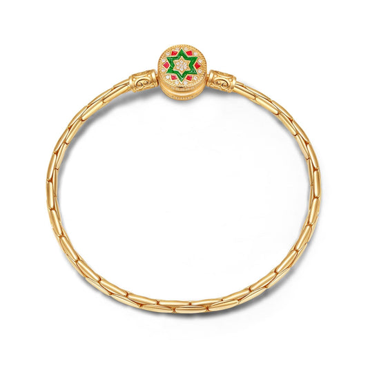 gona- Sterling Silver Christmas Tree Bamboo Chain Bracelet With Enamel In 14K Gold Plated
