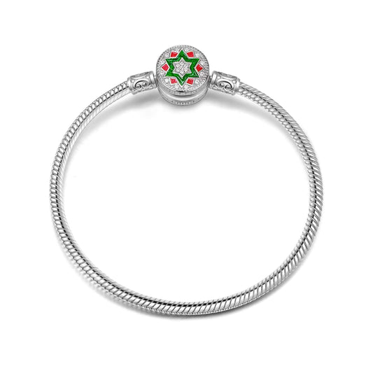 gon- Sterling Silver Christmas Tree Snake Chain Bracelet With Enamel In White Gold Plated