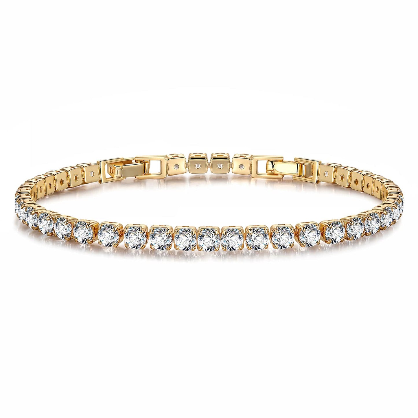 Sterling Silver 3mm Zirconia Classic Tennis Bracelet with Extender Chain In 14K Gold Plated