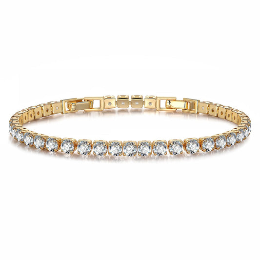 gon- Sterling Silver 3mm Zirconia Classic Tennis Bracelet with Extender Chain In 14K Gold Plated