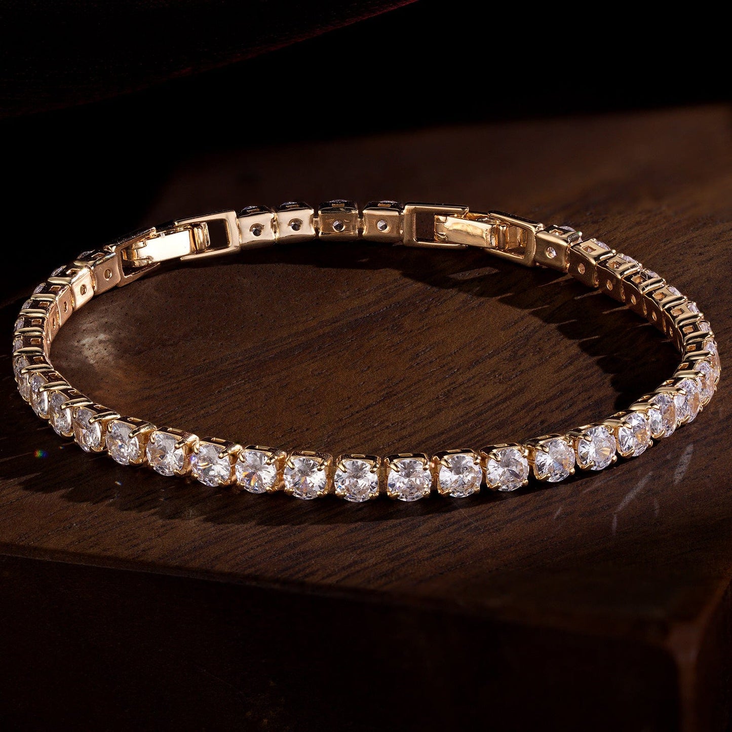 Sterling Silver 3mm Zirconia Classic Tennis Bracelet with Extender Chain In 14K Gold Plated