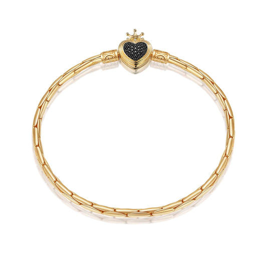 gon- Sterling Silver Queen's Crown Bamboo Chain Bracelet In 14K Gold Plated