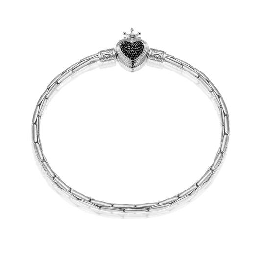 gon- Sterling Silver Queen's Crown Bamboo Chain Bracelet In White Gold Plated