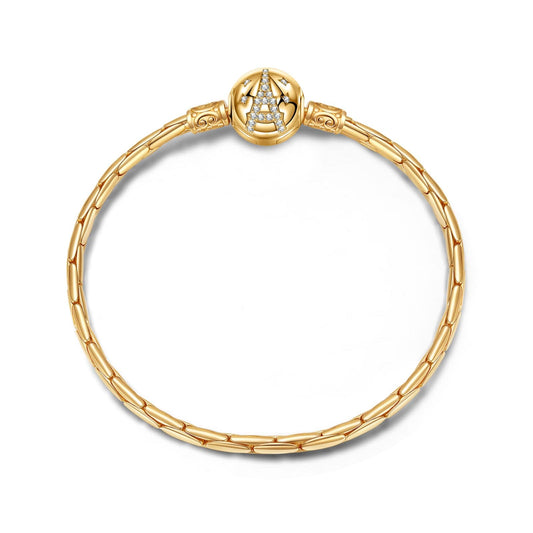 gona- Sterling Silver Eiffel Tower Bamboo Chain Bracelet In 14K Gold Plated