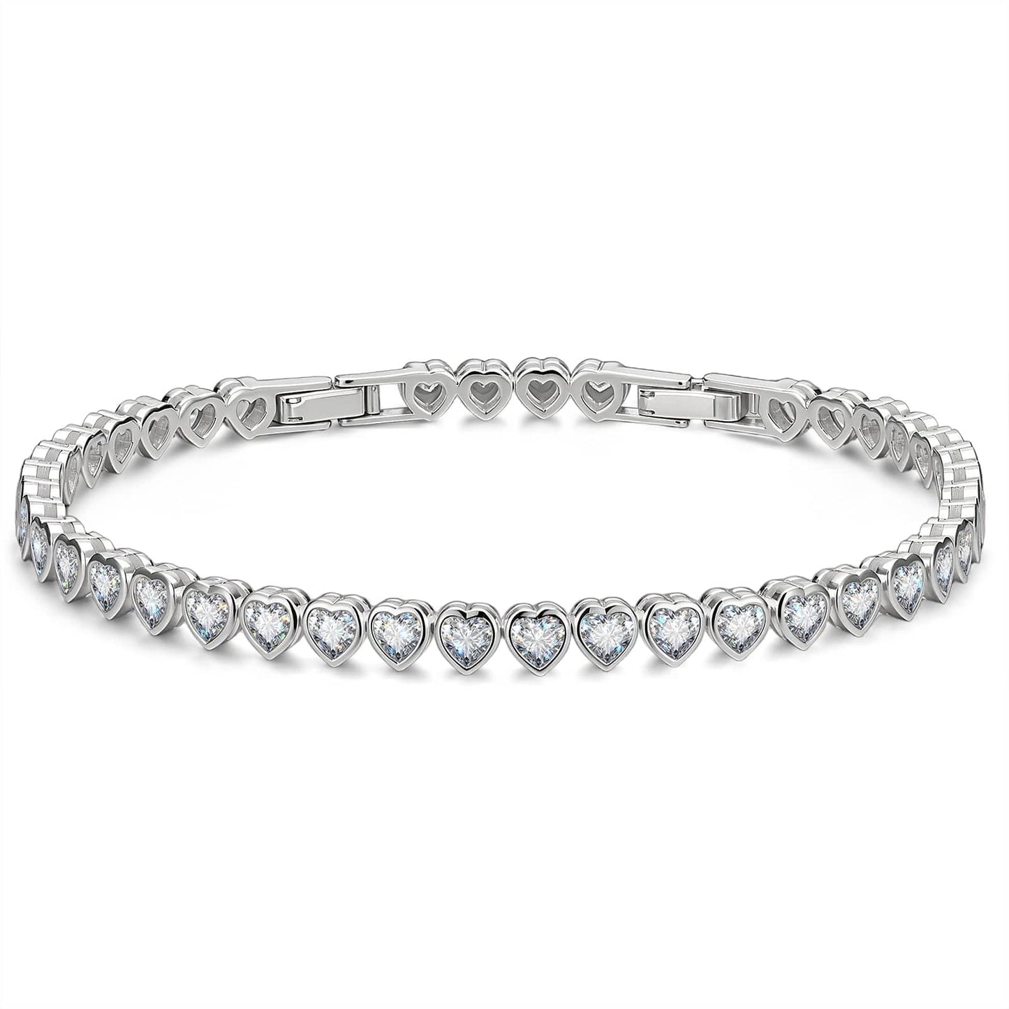 Sterling Silver Classic Tennis Bracelet with Extender Chain In White Gold Plated