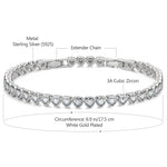 Sterling Silver Classic Tennis Bracelet with Extender Chain In White Gold Plated