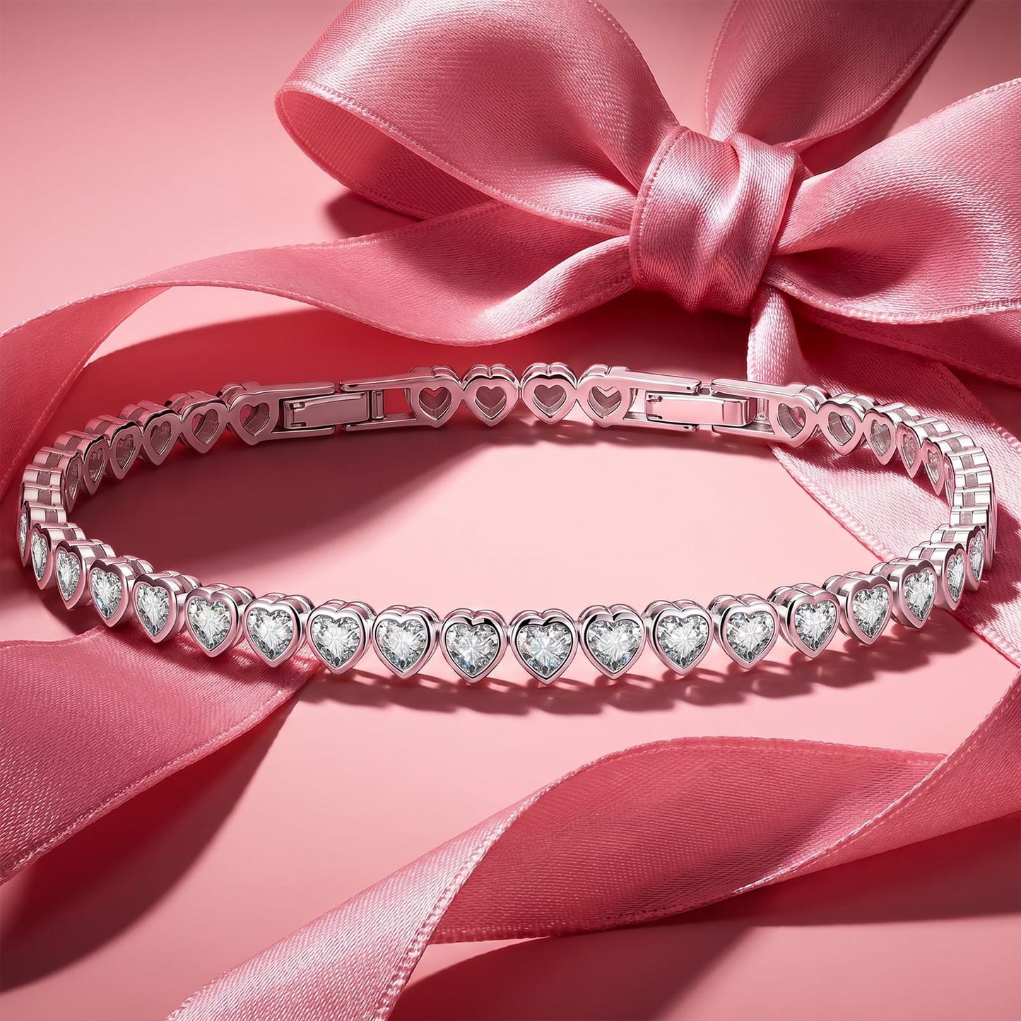 Sterling Silver Classic Tennis Bracelet with Extender Chain In White Gold Plated