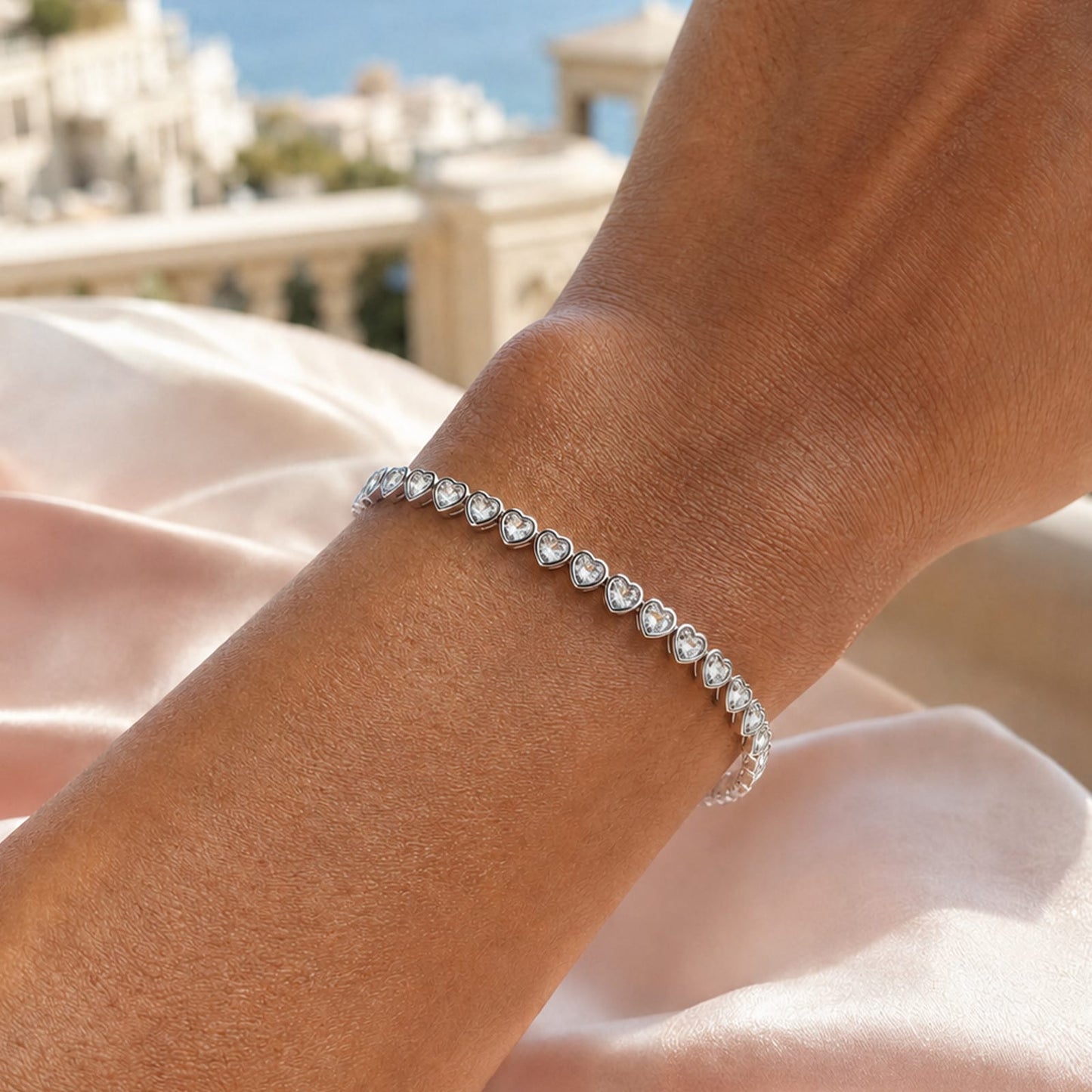Sterling Silver Classic Tennis Bracelet with Extender Chain In White Gold Plated