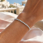 Sterling Silver Classic Tennis Bracelet with Extender Chain In White Gold Plated