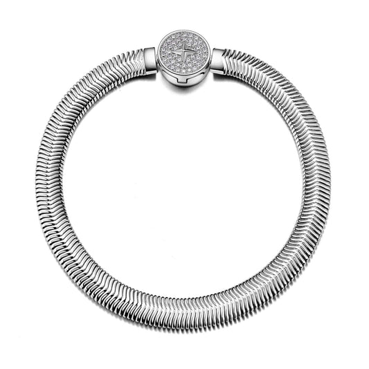 gon- Sterling Silver Rectangular Charms Bracelet Flat Snake Chain Bracelet In White Gold Plated