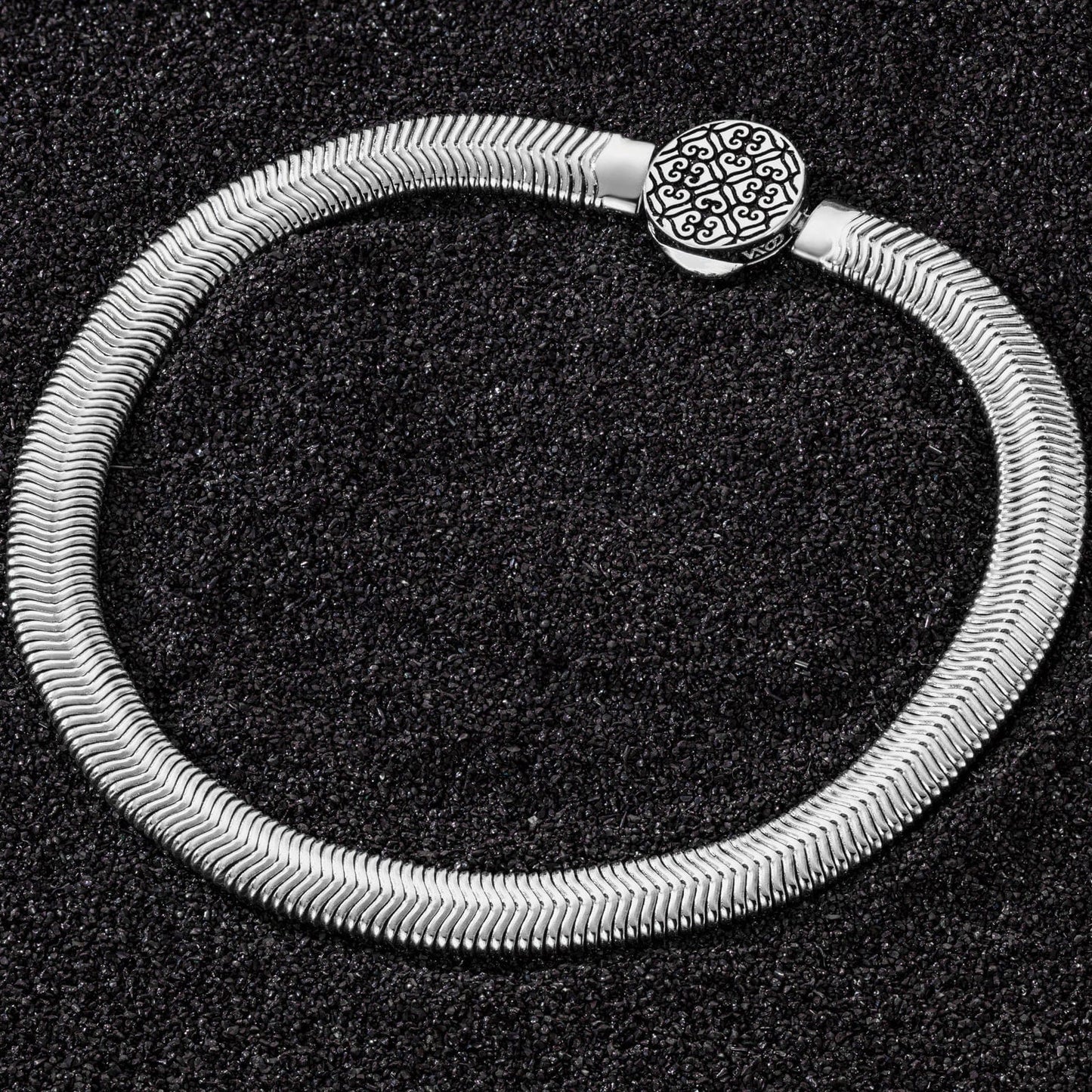 Sterling Silver Rectangular Charms Bracelet Flat Snake Chain Bracelet In Silver Plated