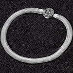 Sterling Silver Rectangular Charms Bracelet Flat Snake Chain Bracelet In White Gold Plated