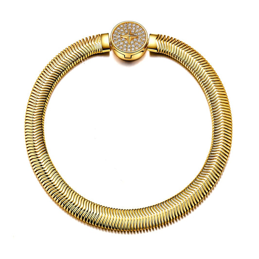 gon- Sterling Silver Rectangular Charms Bracelet Flat Snake Chain Bracelet In 14K Gold Plated