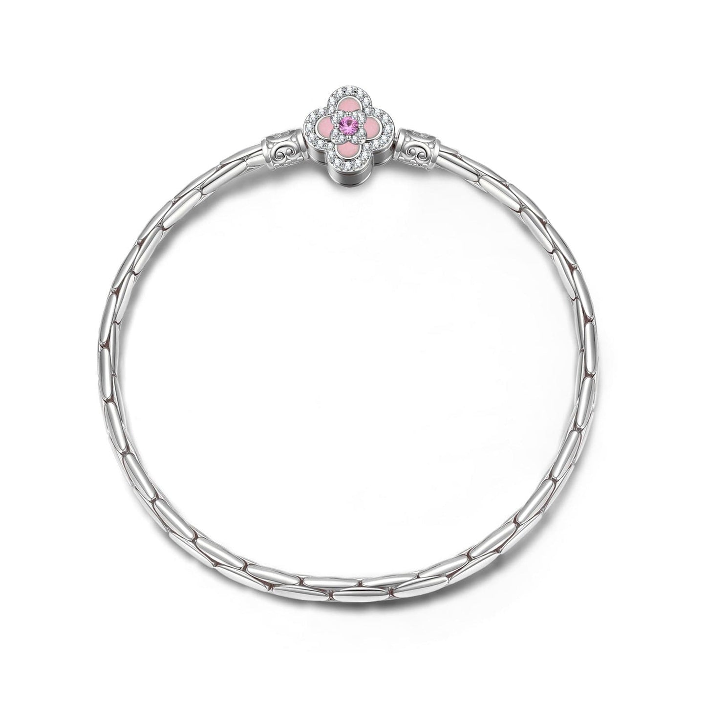 Sterling Silver Joyful Bloom Radiance Bamboo Chain Bracelet With Enamel In White Gold Plated