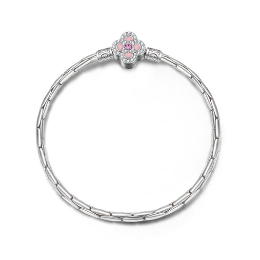 gona- Sterling Silver Joyful Bloom Radiance Bamboo Chain Bracelet With Enamel In White Gold Plated