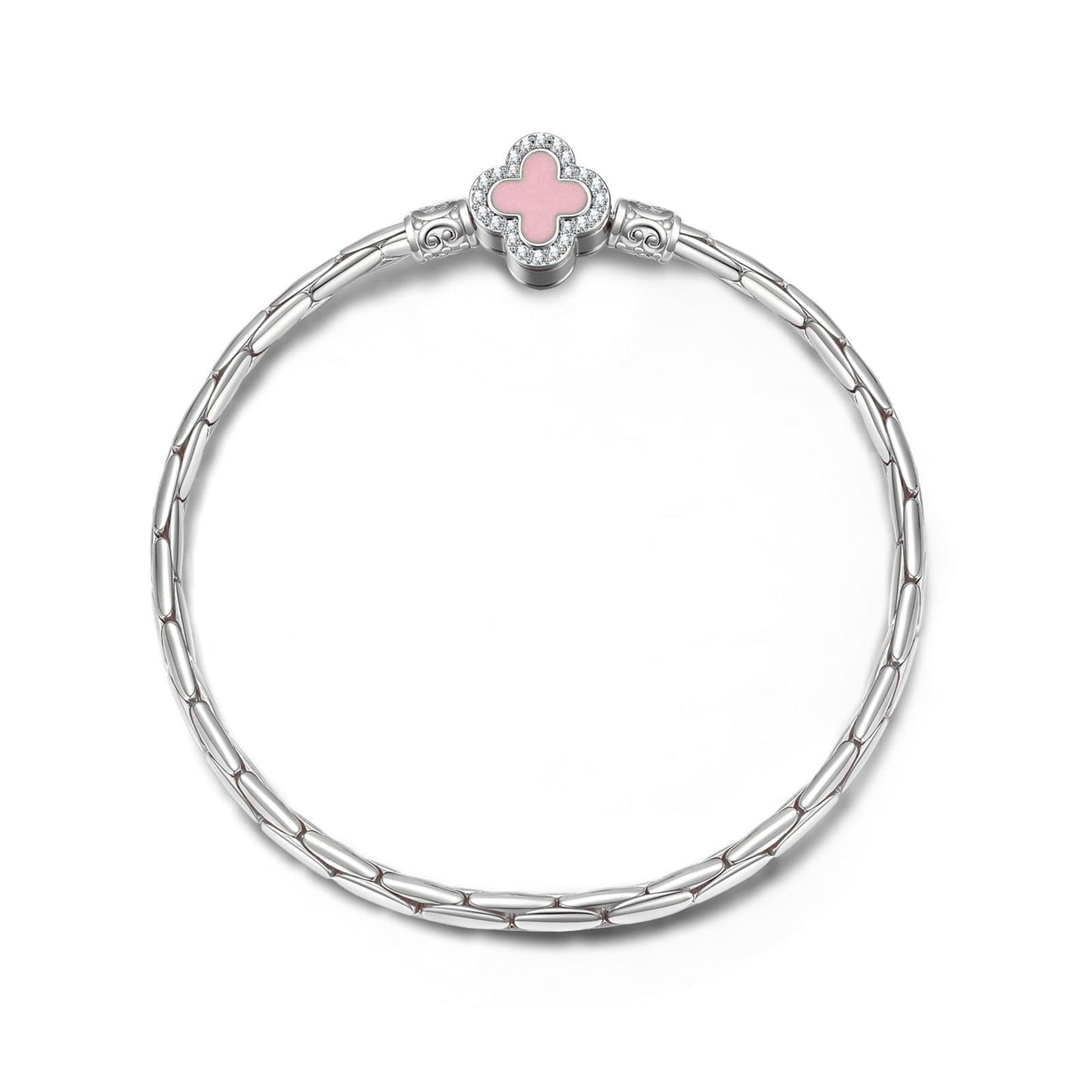 Sterling Silver Joyful Bloom Radiance Bamboo Chain Bracelet With Enamel In White Gold Plated