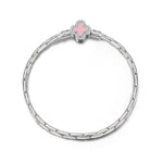Sterling Silver Joyful Bloom Radiance Bamboo Chain Bracelet With Enamel In White Gold Plated
