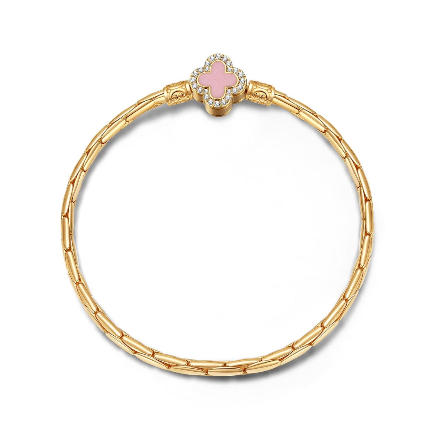Sterling Silver Joyful Bloom Radiance Bamboo Chain Bracelet With Enamel In 14 Gold Plated