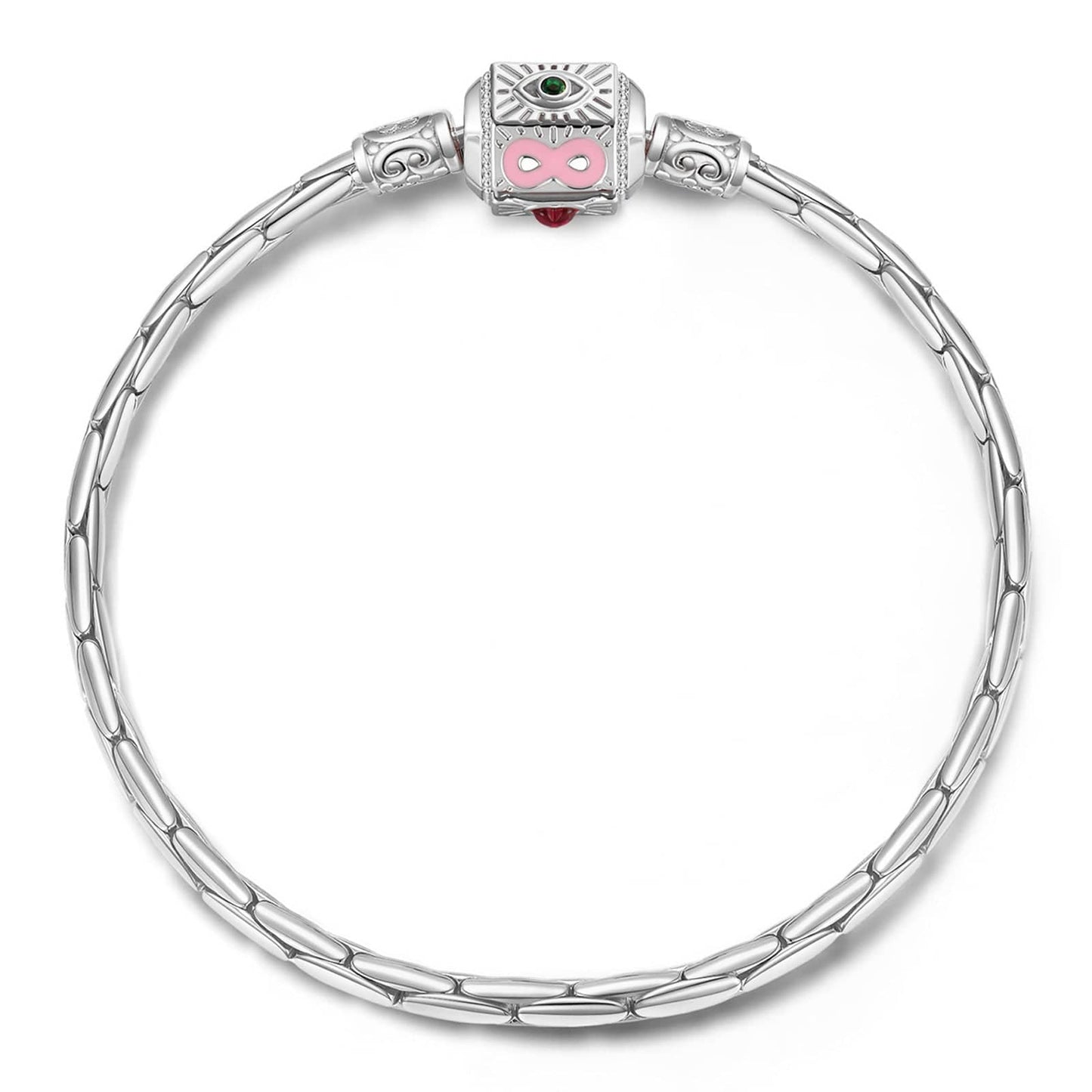 Sterling Silver Joyful Bloom Radiance Bamboo Chain Bracelet With Enamel In White Gold Plated