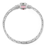 Sterling Silver Joyful Bloom Radiance Bamboo Chain Bracelet With Enamel In White Gold Plated