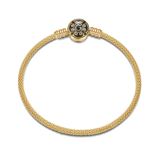 gon- Sterling Silver Universal Mesh Bangle Bracelet With Enamel In 14K Gold Plated