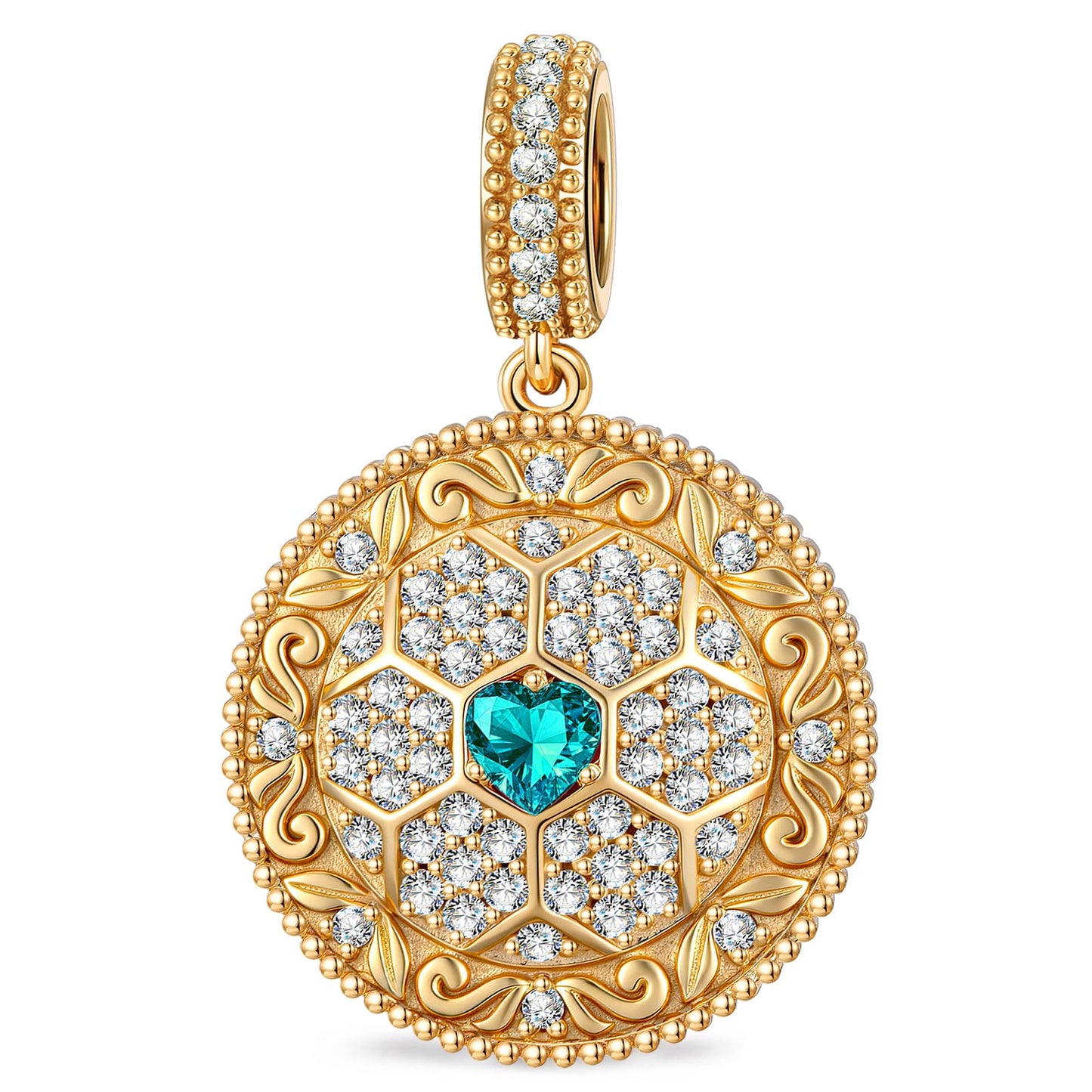 2026 Global Soccer Championship Paraiba Neon Blue-Green Dangle Charm in Tarnish-Resistant Silver with 14K Gold Plating