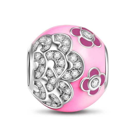 gon- Pink Camellia Tarnish-resistant Silver Charms With Enamel In White Gold Plated