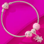 Pink Camellia Tarnish-resistant Silver Charms With Enamel In White Gold Plated