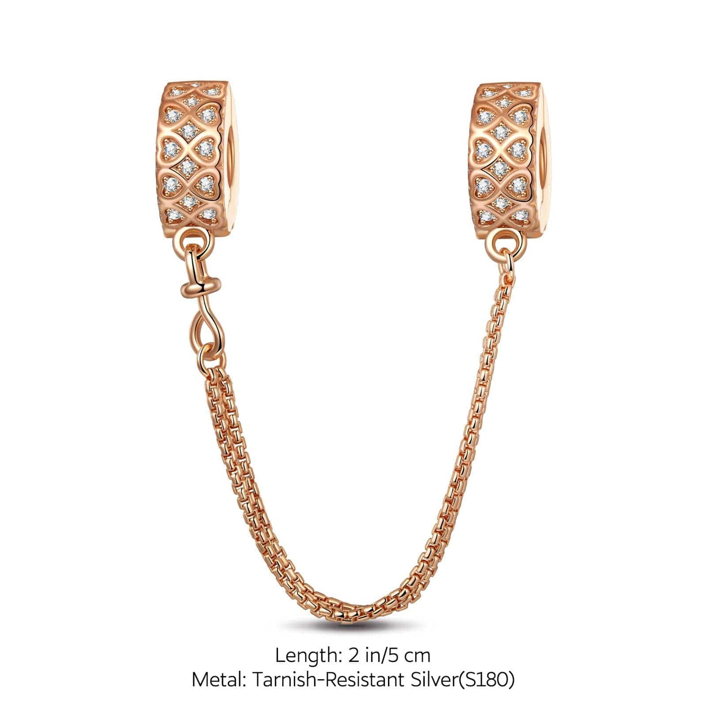 Heart Universal Tarnish-resistant Silver Safety Chain In Rose Gold Plated