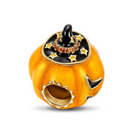 Orange Pumpkin Man Tarnish-resistant Silver Charms With Enamel In 14K Gold Plated