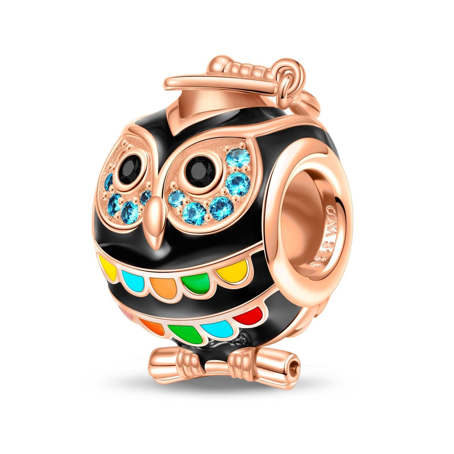 Happy Graduation Owl Tarnish-resistant Silver Charms With Enamel In Rose Gold Plated