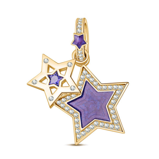 gona- The Purple Star Tarnish-resistant Silver Dangle Charms With Enamel In 14K Gold Plated