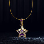 The Purple Star Golden Tarnish-resistant Silver Dangle Charms With Enamel In 14K Gold Plated
