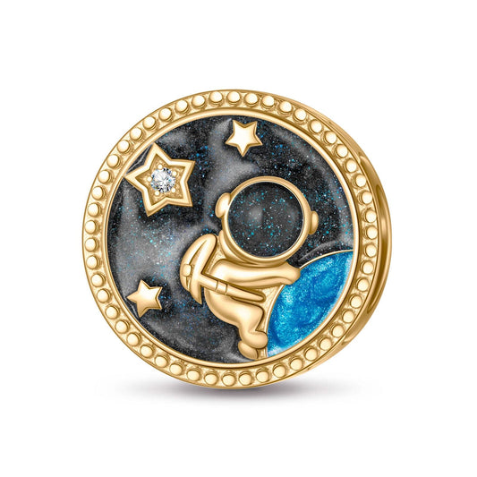gon- Moon Landing Tarnish-resistant Silver Charms With Enamel In 14K Gold Plated