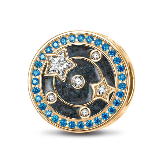 gon- Planetary Orbit Tarnish-resistant Silver Charms With Enamel In 14K Gold Plated