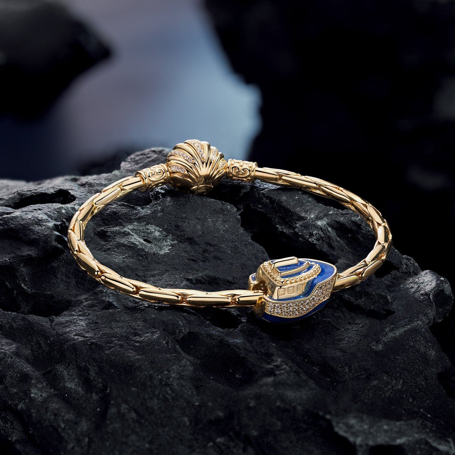 Blue Luxury Cruise Tarnish-resistant Silver Charms With Enamel In 14K Gold Plated