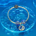 Cute Blue Starfish Tarnish-resistant Silver Charms With Enamel In 14K Gold Plated