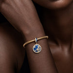 Blue Ocean Waves Tarnish-resistant Silver Dangle Charms With Enamel In 14K Gold Plated