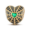 Green Spiderweb Tarnish-resistant Silver Charms With Enamel In 14K Gold Plated