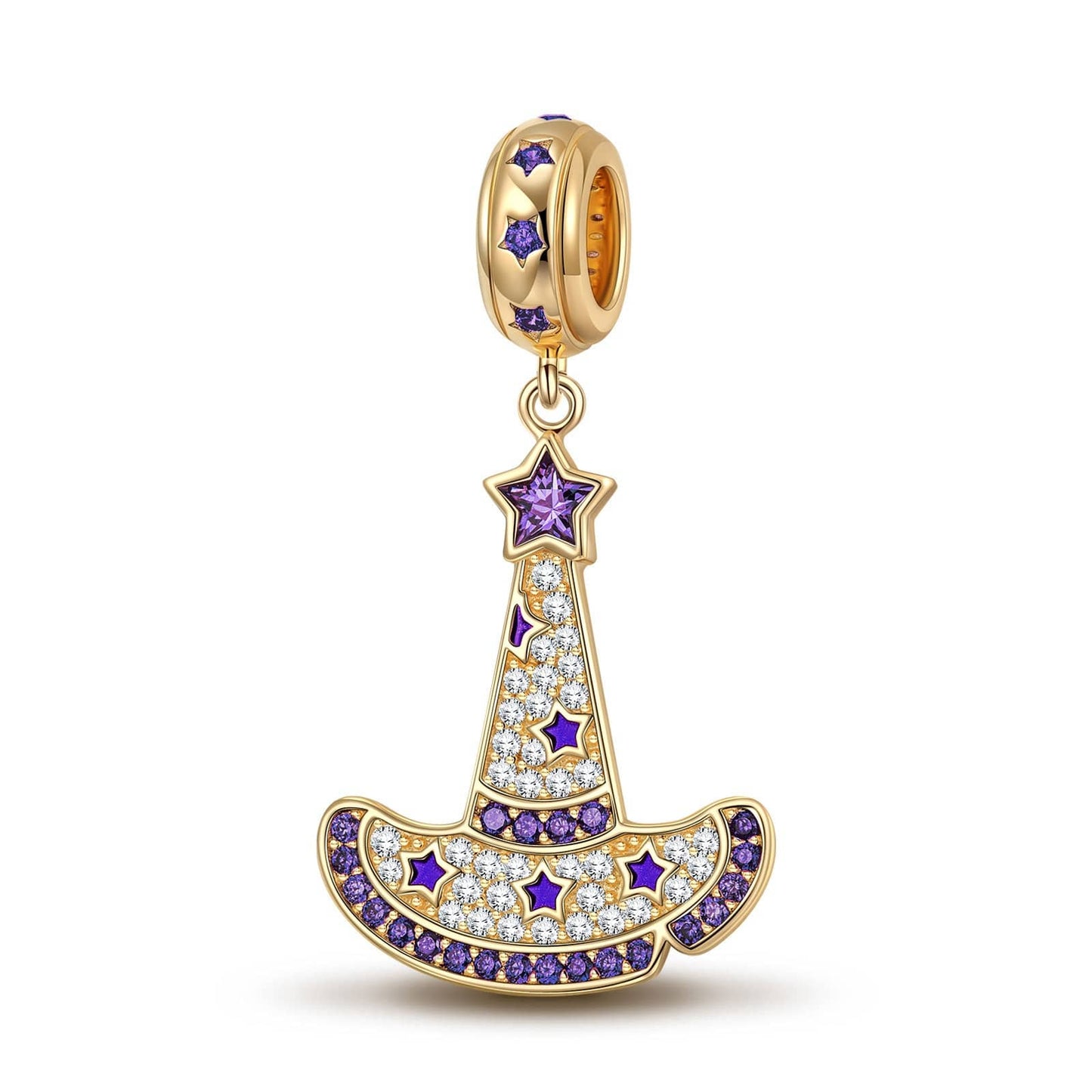 Purple Witch Hat Tarnish-resistant Silver Dangle Charms With Enamel In 14K Gold Plated