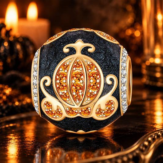 gona- Pumpkin Carriage Tarnish-resistant Silver Charms With Enamel In 14K Gold Plated