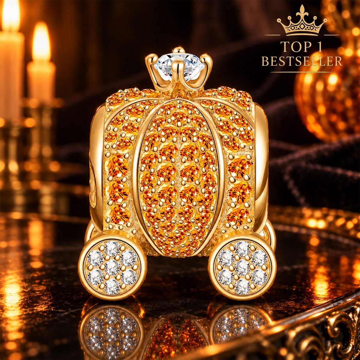 Magnificent Carriage Tarnish-resistant Silver Charms In 14K Gold Plated