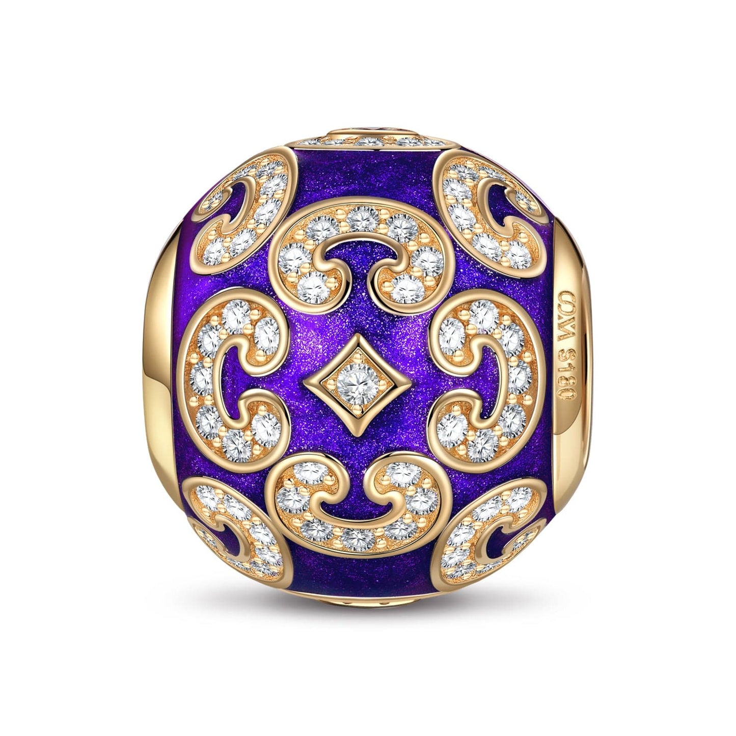 Burgundy Versailles Ball Tarnish-resistant Silver Charms With Enamel In 14K Gold Plated