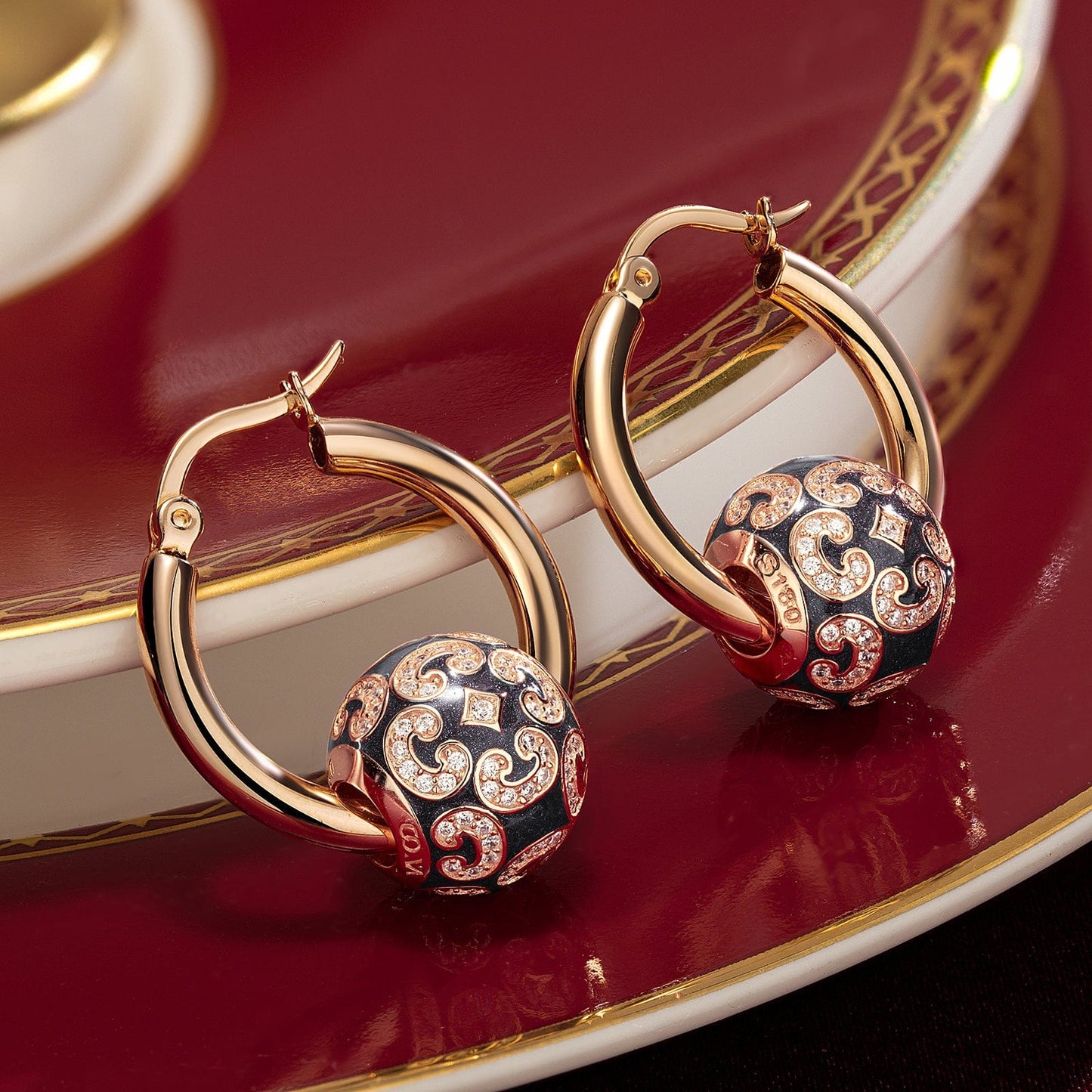Versailles Ball Tarnish-resistant Silver Charms With Enamel In Rose Gold Plated