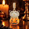 Cute Pumpkin Cat Tarnish-resistant Silver Dangle Charms With Enamel In 14K Gold Plated