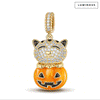 Luminous Cute Pumpkin Cat Tarnish-resistant Silver Dangle Charms With Enamel In 14K Gold Plated