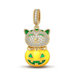 Luminous Cute Pumpkin Cat Tarnish-resistant Silver Dangle Charms With Enamel In 14K Gold Plated